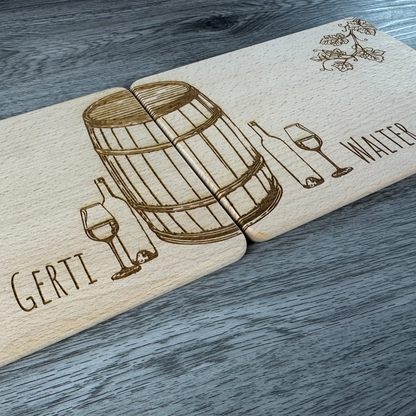 Partnerbrettchen 2er-Set Wein - für Weinliebhaber, Weintrinker - personalisiert mit Namen - Deisterwerke - individuelle Gravur, Geschenkidee, besonderes Geschenk