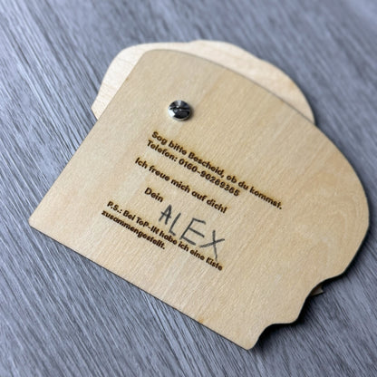 Einladungskarte Dino - aus Holz, individuell, besonders - Deisterwerke - individuelle Gravur, Geschenkidee, besonderes Geschenk