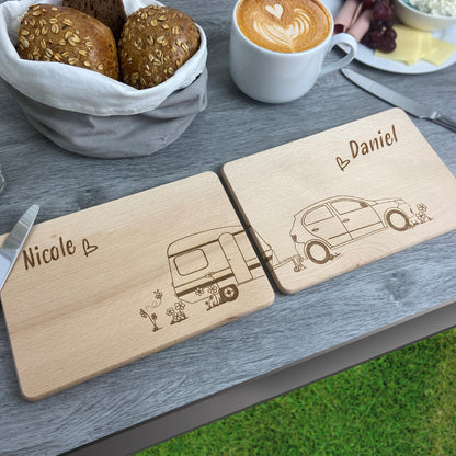 Partnerbrettchen 2er-Set Camper Wohnwagen - für echte Campingfans - personalisiert mit Namen - Deisterwerke