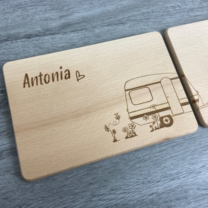 Partnerbrettchen 2er-Set Camper Wohnwagen - für echte Campingfans - personalisiert mit Namen - Deisterwerke