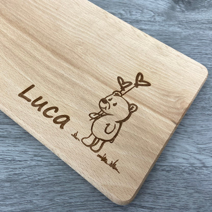Bär Brettchen mit Motiv und Name personalisiert dank individueller Gravur Braunbär Teddybär Herzluftballon HerzGeschenkidee für Kinder zum Geburtstag Taufe Geburt Buchenbrett Holz verschiedene Schriftarten zur Auswahl