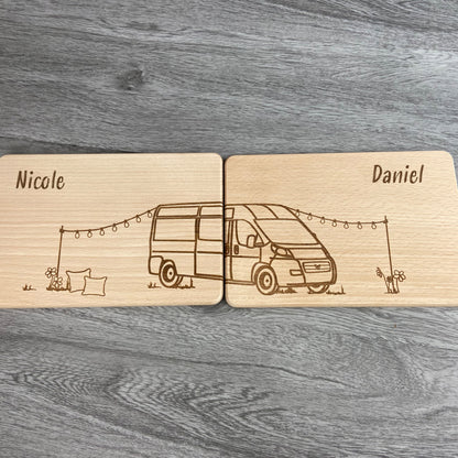 Partnerbrettchen 2er-Set Camper Van - für echte Campingfans - personalisiert mit Namen - Deisterwerke