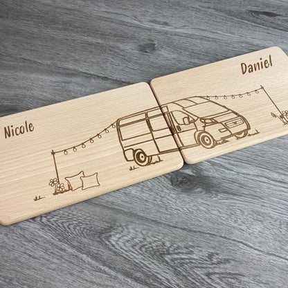 Partnerbrettchen 2er-Set Camper Van - für echte Campingfans - personalisiert mit Namen - Deisterwerke