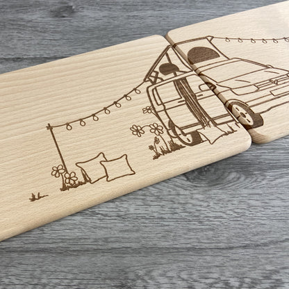 Partnerbrettchen 2er-Set Camper Van Dachzelt - für echte Campingfans - personalisiert mit Namen - Deisterwerke