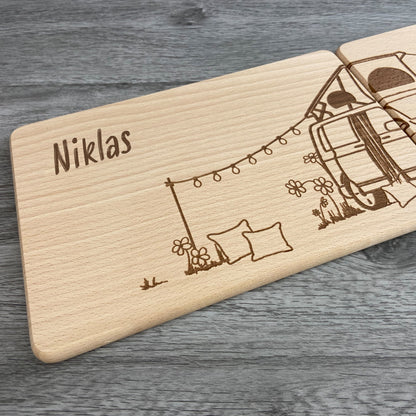 Partnerbrettchen 2er-Set Camper Van Dachzelt - für echte Campingfans - personalisiert mit Namen - Deisterwerke