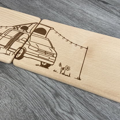 Partnerbrettchen 2er-Set Camper Van Dachzelt - für echte Campingfans - personalisiert mit Namen - Deisterwerke