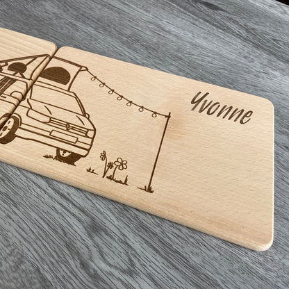 Partnerbrettchen 2er-Set Camper Van Dachzelt - für echte Campingfans - personalisiert mit Namen - Deisterwerke
