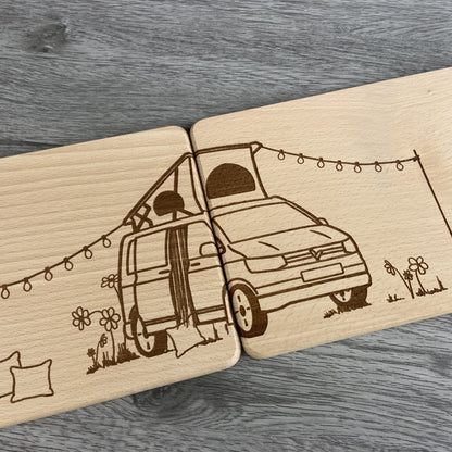 Partnerbrettchen 2er-Set Camper Van Dachzelt - für echte Campingfans - personalisiert mit Namen - Deisterwerke