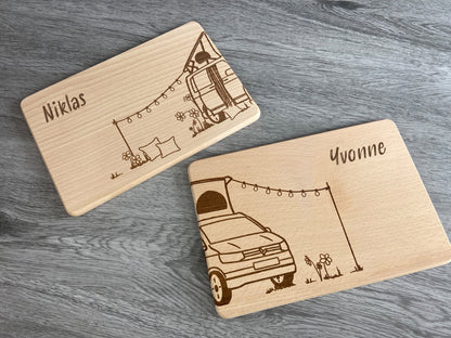Partnerbrettchen 2er-Set Camper Van Dachzelt - für echte Campingfans - personalisiert mit Namen - Deisterwerke