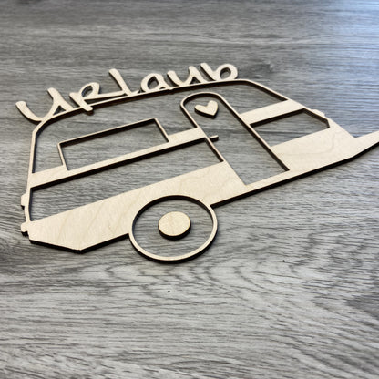 Schrägsicht Wandbild Holzdeko Schild Wohnwagen Camping Urlaub