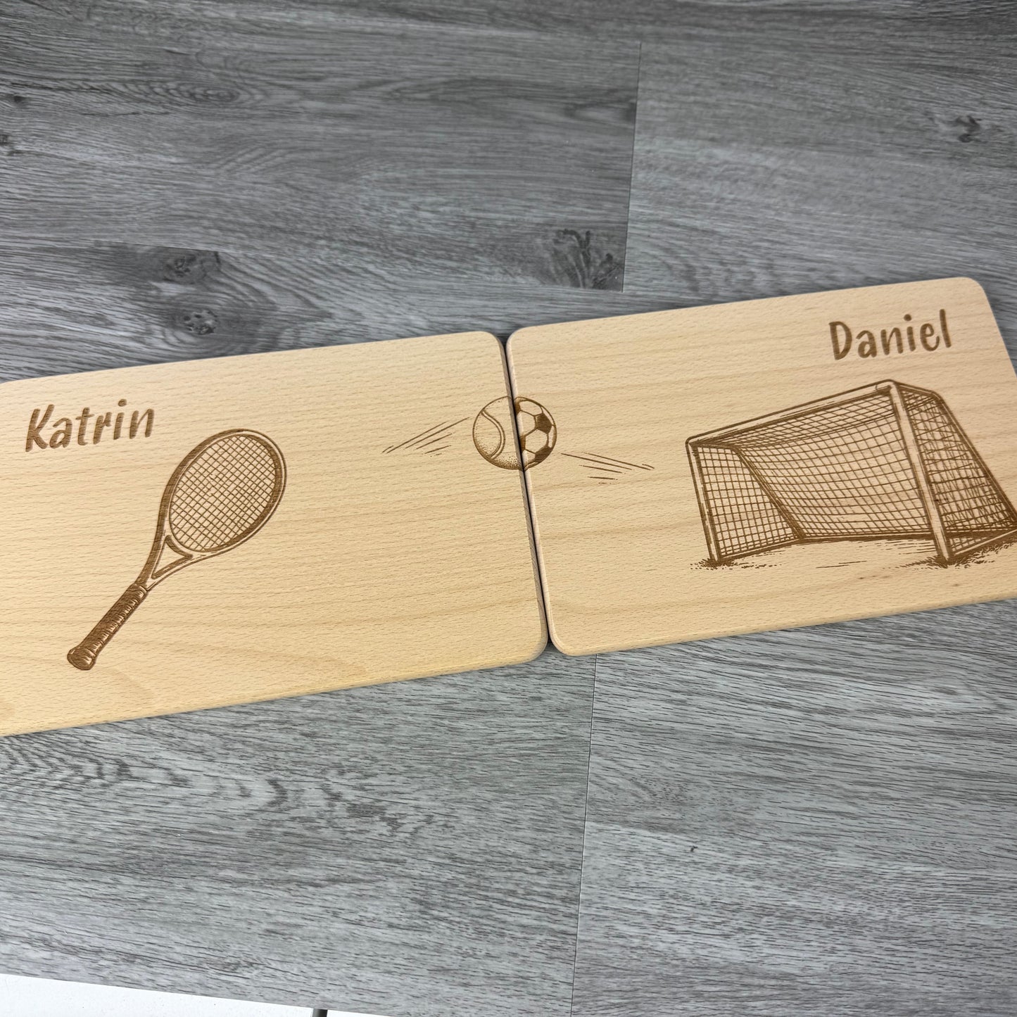 Partnerbrettchen Tennis Fußball - Geschenkidee für Paare Fußballfans Tennisfans, unterschiedliche Hobbys, ein Geschenk