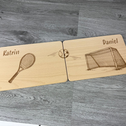 Partnerbrettchen Tennis Fußball - Geschenkidee für Paare Fußballfans Tennisfans, unterschiedliche Hobbys, ein Geschenk