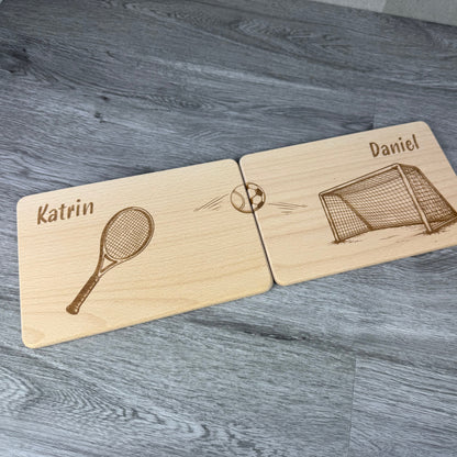 Partnerbrettchen Tennis Fußball - Geschenkidee für Paare Fußballfans Tennisfans, unterschiedliche Hobbys, ein Geschenk