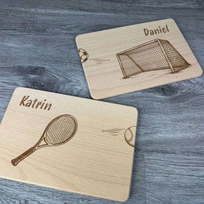 Sehen auch einzeln gut aus - passen aber wie ein Puzzle zusammen. Partnerbrettchen Tennis Fußball - Geschenkidee für Paare Fußballfans Tennisfans, unterschiedliche Hobbys, ein Geschenk