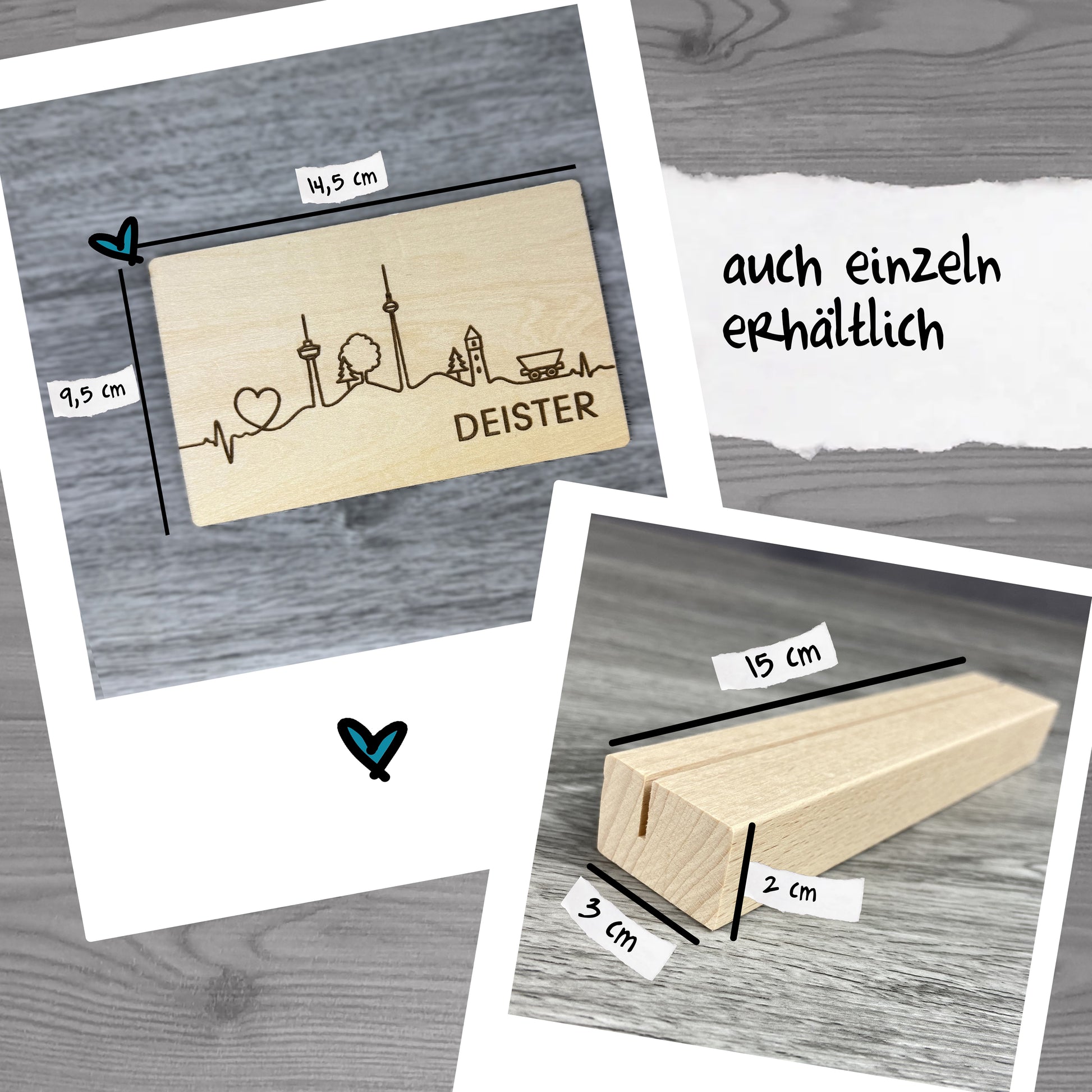 Größenangaben Postkarte, Kartenhalter Buchenholz, Karte Deister: 14,5x,5 - Kartenhalter: 15x3x2 cm