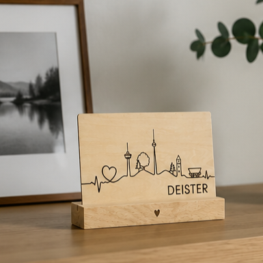Karte Deister Skyline inkl. Kartenhalter aus Buchenholz, Geschenkidee für Region Hannover, Barsinghausen