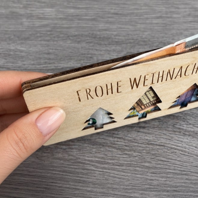 Geldgeschenk aus Holz – Geschenkkarte zum Bestücken mit Geldscheinen