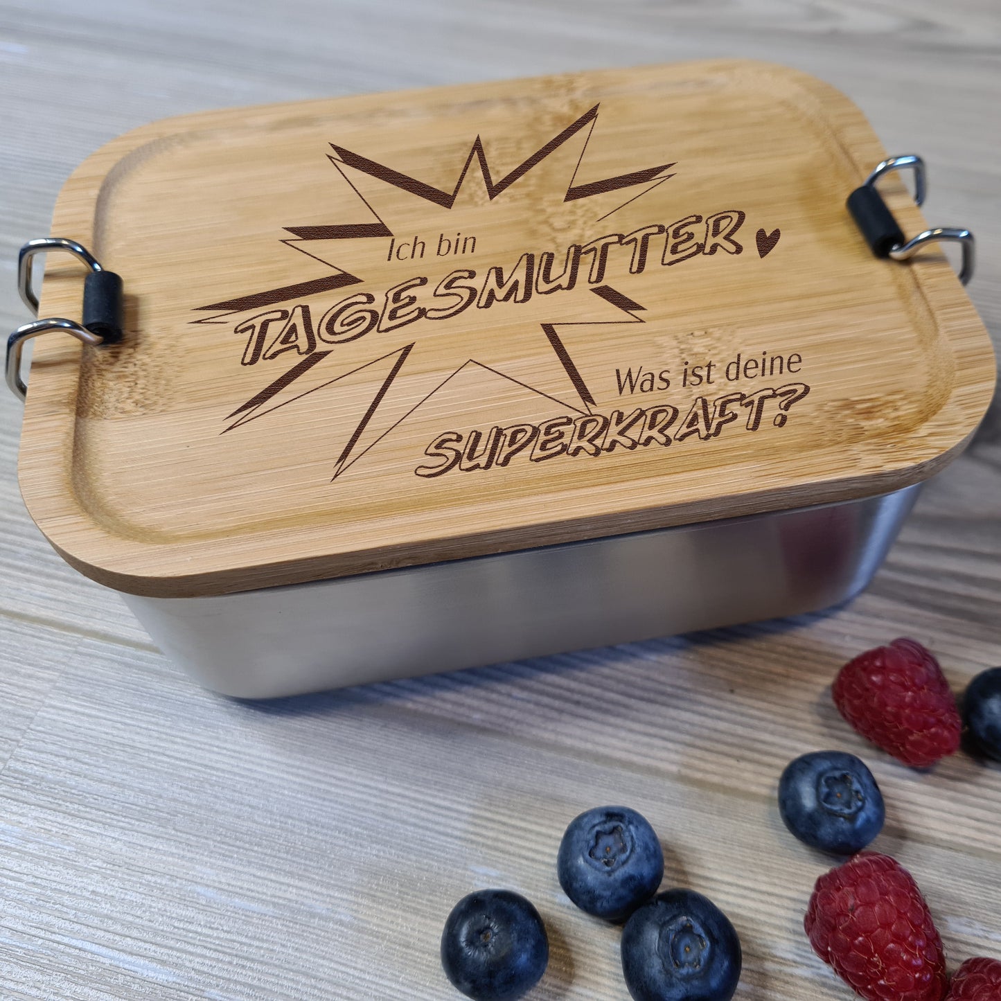 Geschenk für Tagesmutter - Brotdose mit Spruch Ich bin Tagesmutter - was ist deine Superkraft