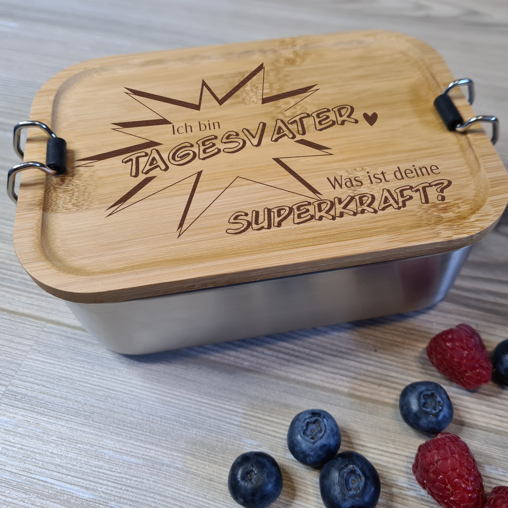 Geschenkidee Tagesvater - Brotdose mit Spruch "Ich bin Tagesvater - was ist deine Superkraft?" - Abschiedsgeschenk, Danke sagen