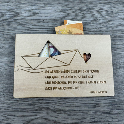 Geldgeschenk aus Holz – Geschenkkarte zum Bestücken mit Geldscheinen