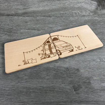 Partnerbrettchen 2er-Set Camper Van Dachzelt - für echte Campingfans - personalisiert mit Namen - Deisterwerke