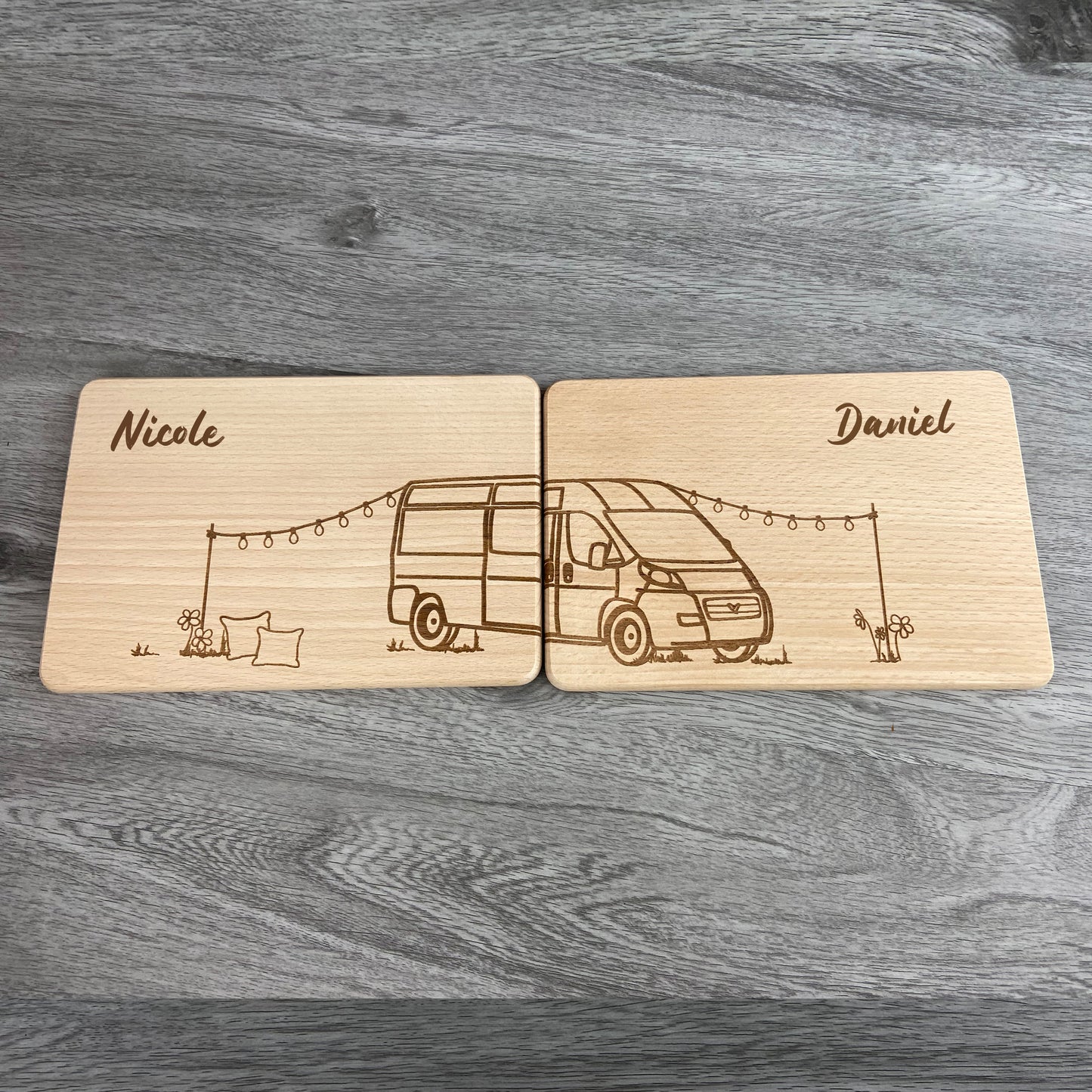 Partnerbrettchen Camper Van Dachzelt - für echte Campingfans - personalisiert mit Namen