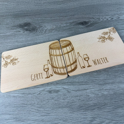Partnerbrettchen 2er-Set Wein - für Weinliebhaber, Weintrinker - personalisiert mit Namen - Deisterwerke - individuelle Gravur, Geschenkidee, besonderes Geschenk