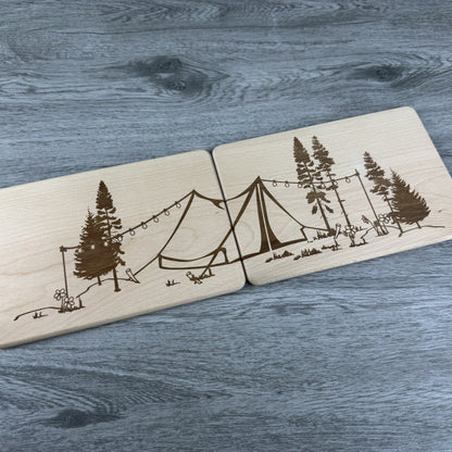 Partnerbrettchen 2er-Set Zelt - für Menschen, die gerne Zelten, Naturliebhaber - Deisterwerke - individuelle Gravur, Geschenkidee, besonderes Geschenk