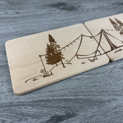 Partnerbrettchen 2er-Set Zelt - für Menschen, die gerne Zelten, Naturliebhaber - Deisterwerke - individuelle Gravur, Geschenkidee, besonderes Geschenk