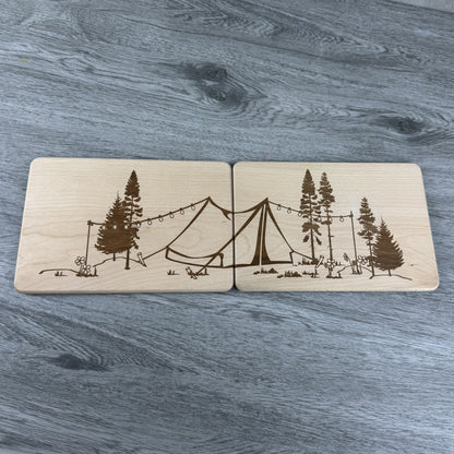 Partnerbrettchen 2er-Set Zelt - für Menschen, die gerne Zelten, Naturliebhaber - Deisterwerke - individuelle Gravur, Geschenkidee, besonderes Geschenk