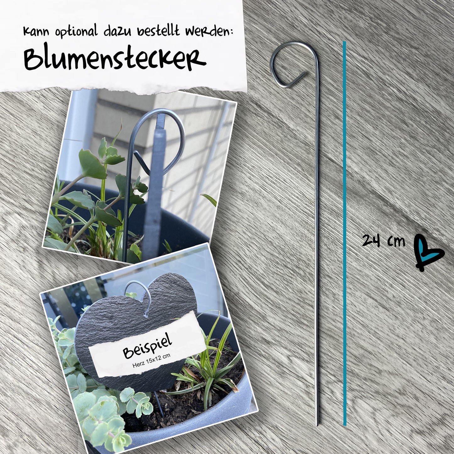 Blumenstecker, Halter für Schieferherz, auf Grab platzieren, stecken, kann zusätzlich im Shop erworben werden