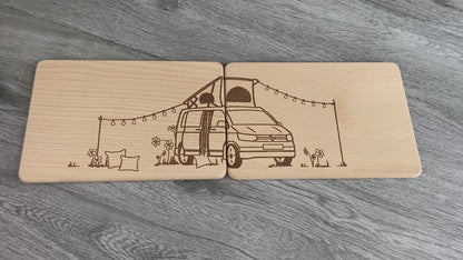 Partnerbrettchen 2er-Set Camper Van Dachzelt - für echte Campingfans - personalisiert mit Namen