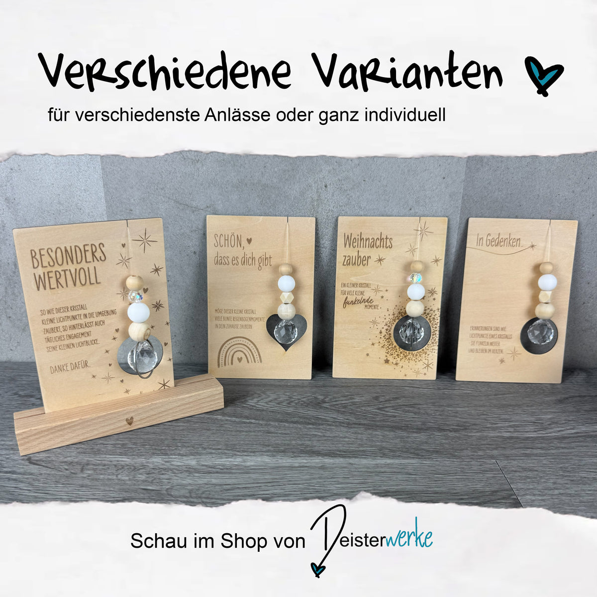 Die Kristallkarten gibt es für viele verschiedene Anlässe - Weihnachtsgeschenk, Trauerkarte in Gedenken an einen lieben Menschen, Schön, dass es dich gibt - Karte für Freunde, Familie, Besonders wertvoll - Karte für Erzieherinnen, Lehrerinnen als Wertschätzung