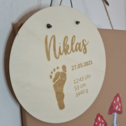 Geburtsschild - Fußabdruck - Holzschild zur Geburt - Deisterwerke