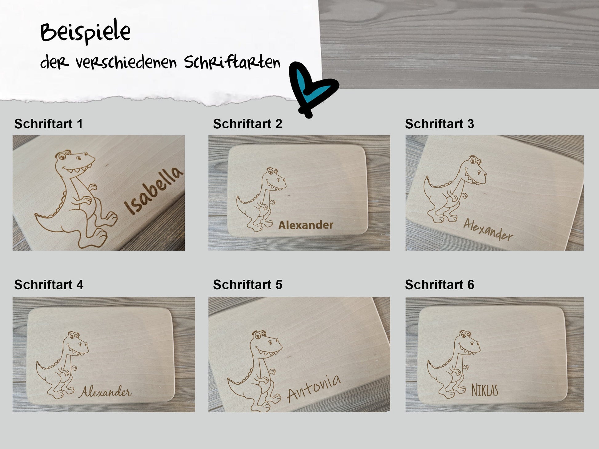 Dino Brettchen mit Motiv und Name für Dinofans Dinosaurier personalisiert dank individueller Gravur Affe Zootier Geschenkidee für Kinder zum Geburtstag Taufe Geburt Buchenbrett Holz verschiedene Schriftarten zur Auswahl