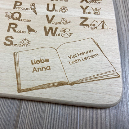 Brettchen "Schulanfang" -  beidseitig graviert - mit Name personalisiert - Deisterwerke