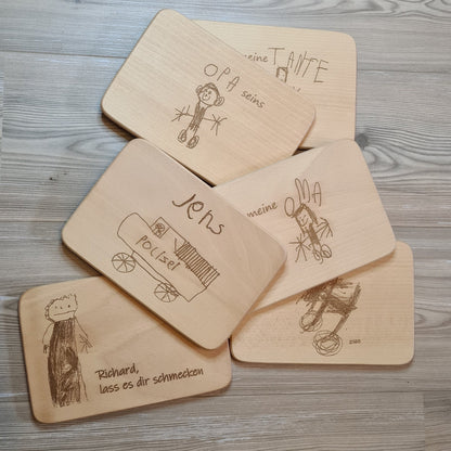 Brettchen Kinderkunstwerk - Kinderzeichnung im Original graviert - Deisterwerke