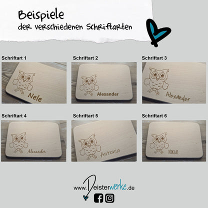 Brettchen "Eule" - mit Name personalisiert - Deisterwerke