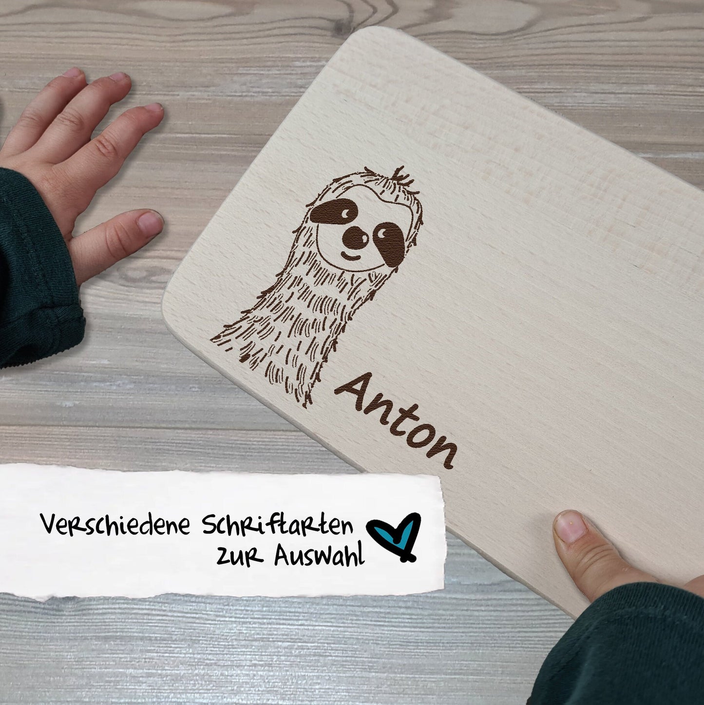 Brettchen "Faultier" - mit Name personalisiert