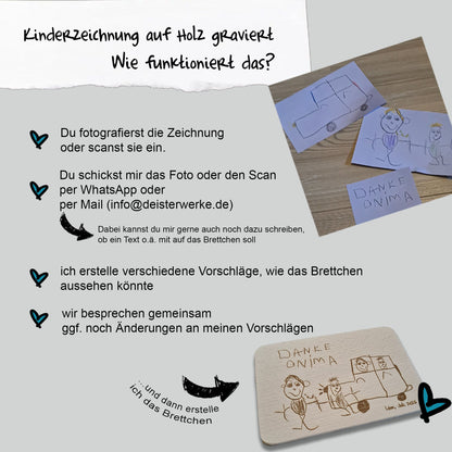 Brettchen Kinderkunstwerk - Kinderzeichnung im Original graviert - Deisterwerke