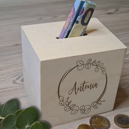 Spardose "Eucalyptus" -  mit Name personalisiert - Deisterwerke