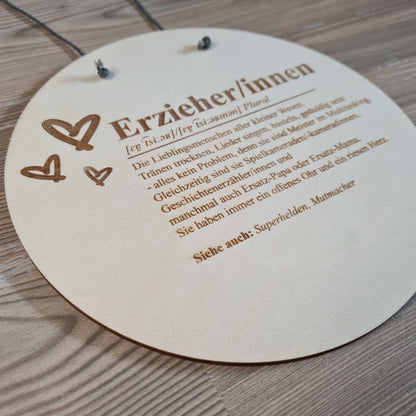 Holzschild Definition "Erzieher/innen" - Deisterwerke