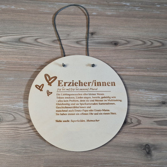 Holzschild Definition "Erzieher/innen"