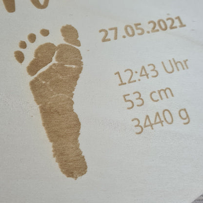 Geburtsschild - Fußabdruck - Holzschild zur Geburt - Deisterwerke